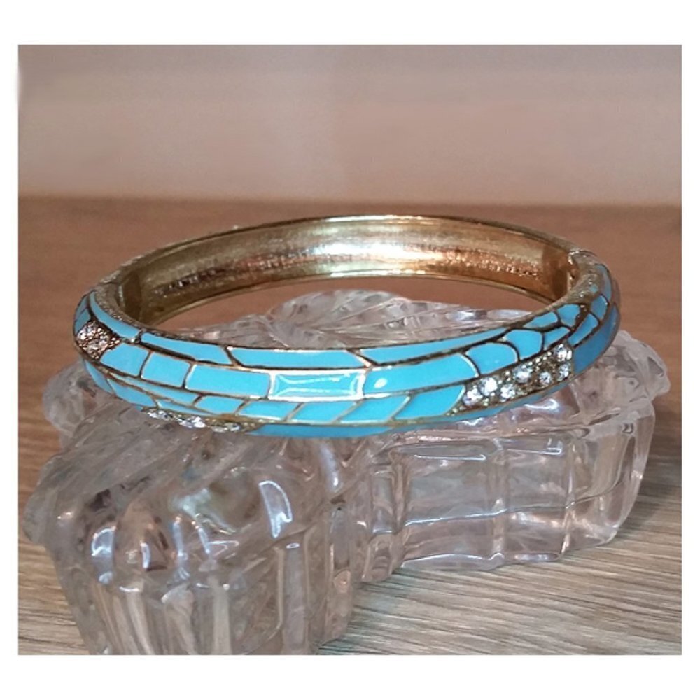 Sequin Light Blue Enamel Rhinestone Bangle Bracelet